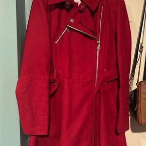 BCBGeneration Red Trench Coat Asymmetrical Zipper Classic Collar